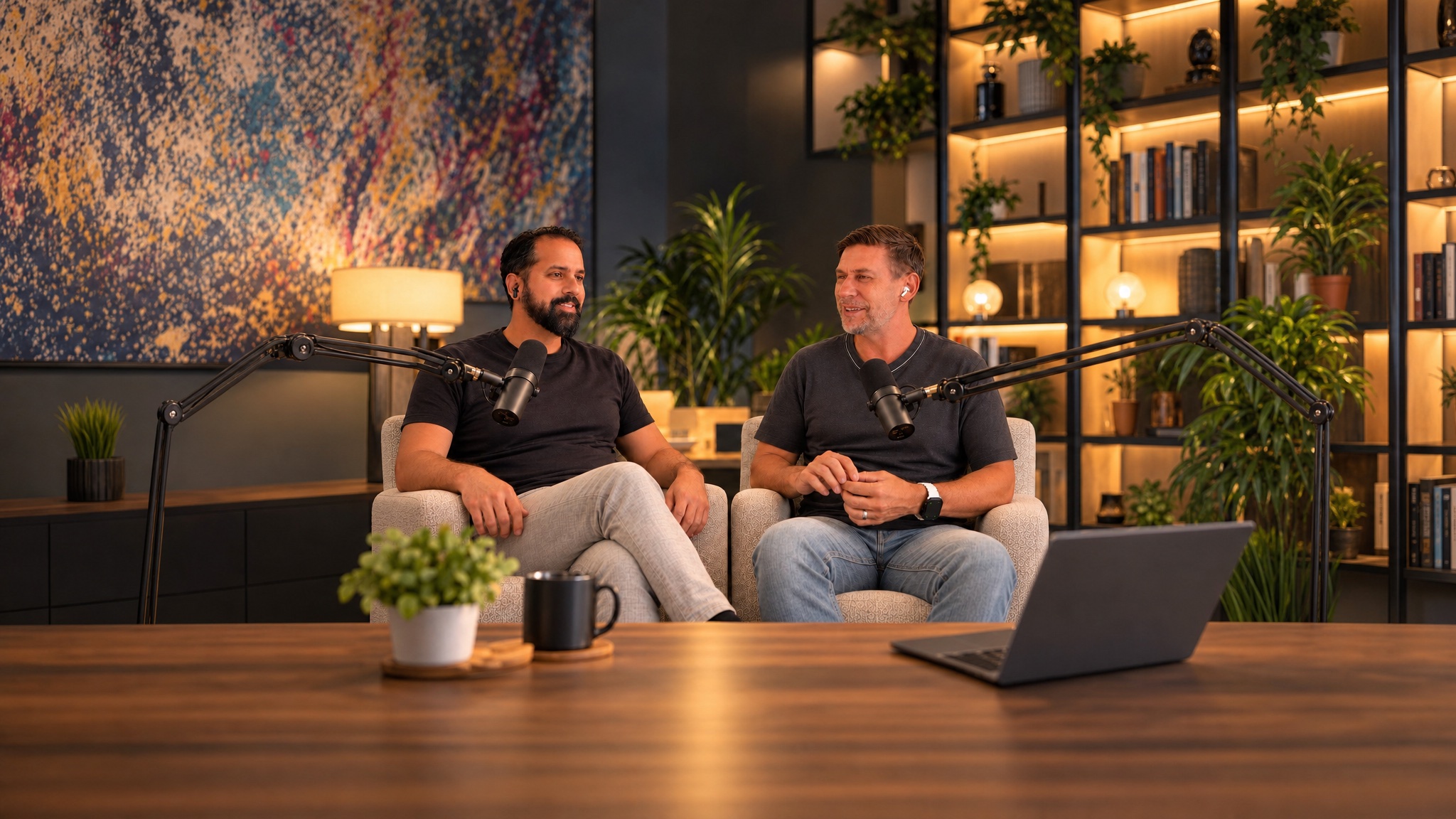 Robban och Shadde i studion med mikrofoner